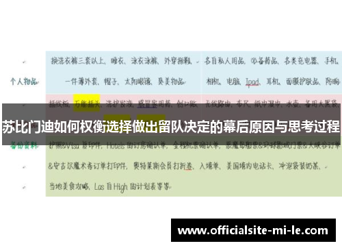 苏比门迪如何权衡选择做出留队决定的幕后原因与思考过程